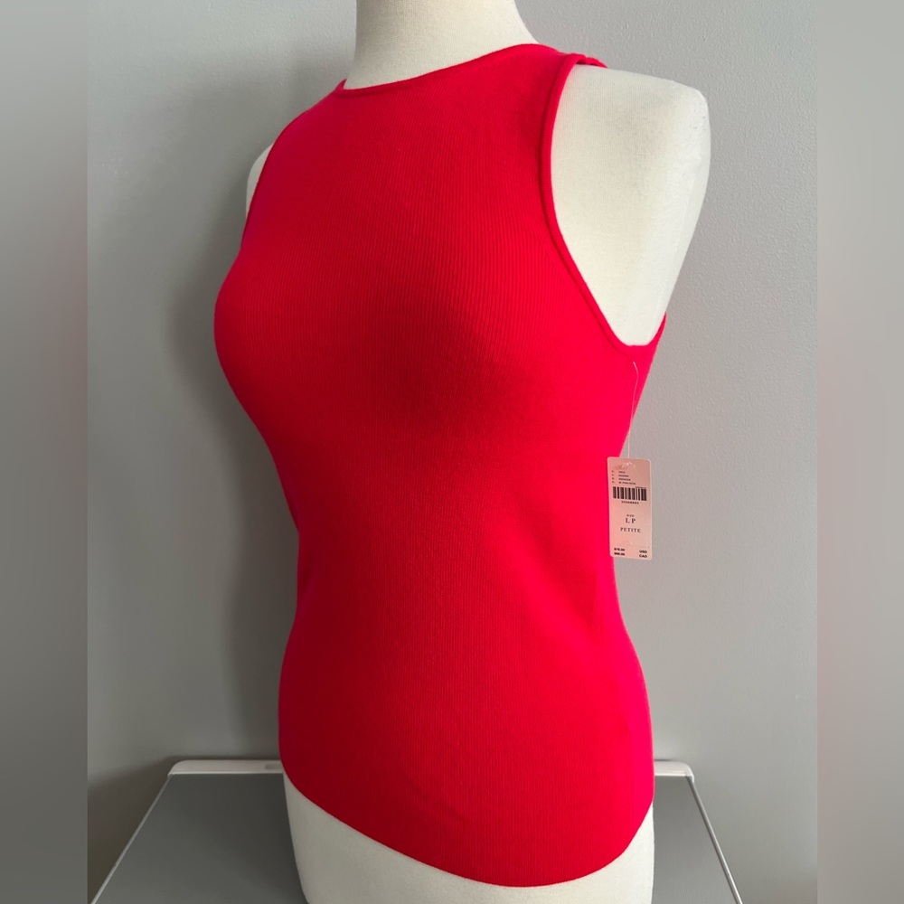 Anthropologie High Neck Tank Top Shirt Womens L LP Petite Neon Pink Red Coral - Picture 3 of 16